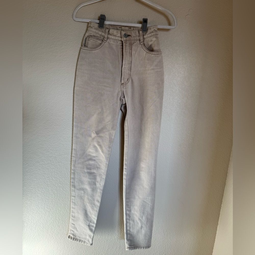 Vintage BONGO High Waisted Mom Jeans Sz‎ 0 Cream Tan Contrast Stitch Western - Picture 9 of 11